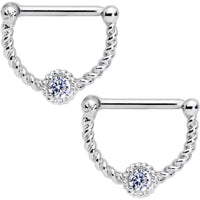 14G 1/2 Clear Gem Twisted Nipple Clicker Set