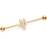 Clear CZ Gem Gold PVD Royal Swan Industrial Barbell 38mm
