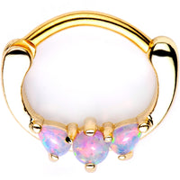 Pink Synthetic Opal Gold Tone Anodized Mini Triplet Septum Clicker