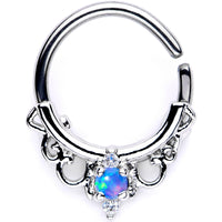 16G 3/8 Blue Synthetic Opal Filigree Seamless Circular Ring