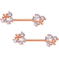 Clear Gem Rose Gold Tone Anodized Cluster Barbell Nipple Ring Set