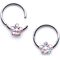 16G 3/8 Aurora Gem Petal Flower Hinged Segment Ring Set