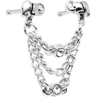 20G 1/4 Clear Gem Elephant Chain Dangle Double Nose Bone