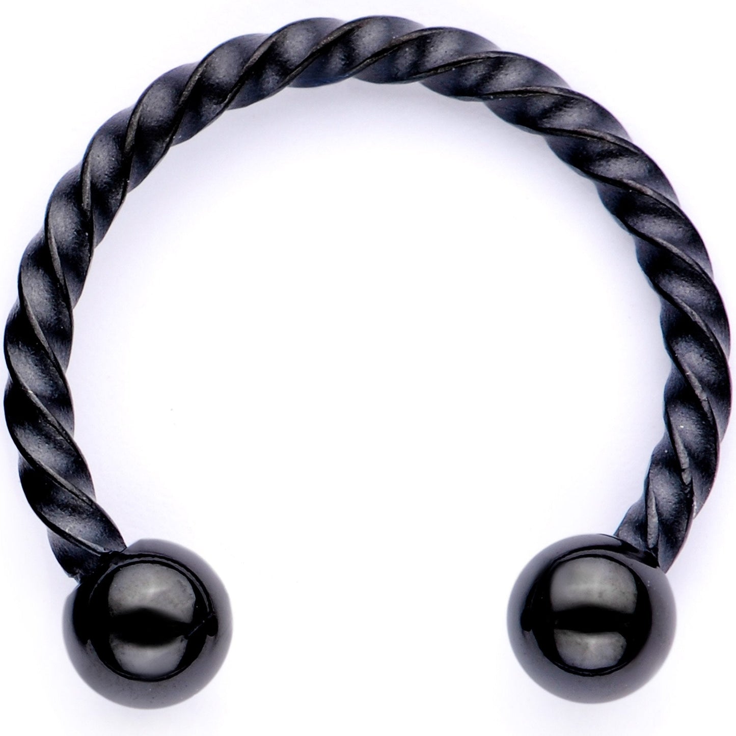 16G 3/8 White Faux Opal Black Anodized Twisted Horseshoe Closure Ring Set