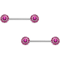 14G 5/8" Pink Gem Circular Cluster Barbell Nipple Ring Set