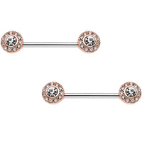 Clear Gem Rose Gold Tone Circular Cluster Barbell Nipple Ring Set
