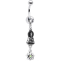 White Synthetic Opal Transcendent Buddha Lotus Flower Dangle Belly Ring