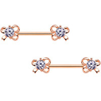 Clear CZ Gem Rose Gold Tone All Tied Up Barbell Nipple Ring Set