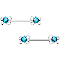 Aqua CZ Gem All Tied Up Barbell Nipple Ring Set