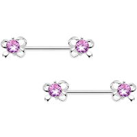 Pink CZ Gem All Tied Up Barbell Nipple Ring Set