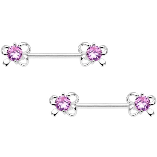 Pink CZ Gem All Tied Up Barbell Nipple Ring Set