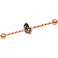 Clear Gem Rose Gold Tone Hamsa Eye Industrial Barbell 38mm