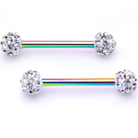 9/16 Clear Gem Cluster Rainbow Anodized Barbell Nipple Ring Set