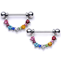 9/16 Rainbow Gem Arc Dangle Barbell Nipple Ring Set