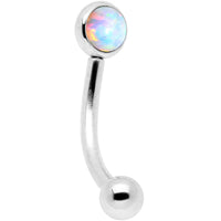 16G 5/16 White Synthetic Opal Flat Set Curved Eyebrow Rook Piercing