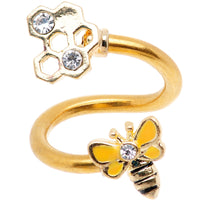 Clear Gem Gold PVD Touch of Honey Bee Spiral Twister Belly Ring