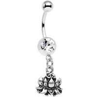 Clear Gem Solid Lotus Flower Dangle Belly Ring