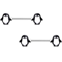 14G 9/16 Parade of Penguins Barbell Nipple Ring Set