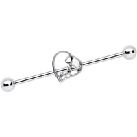 14G Clear Gem Valentines Day Heart Industrial Barbell 38mm