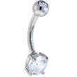 16G Solid 14K White Gold Round Cubic Zirconia Belly Ring