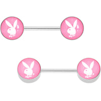 Licensed Pink White Playboy Bunny Barbell Nipple Ring Set