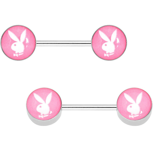 Licensed Pink White Playboy Bunny Barbell Nipple Ring Set