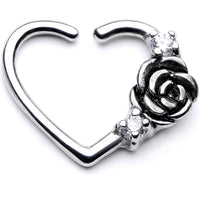 16G 3/8 Clear CZ Gem Rose Flower Left Heart Closure Ring