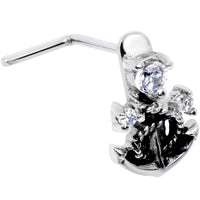 20G 1/4 Clear CZ Gem Nautical Anchor Faux Hoop L Shape Nose Ring