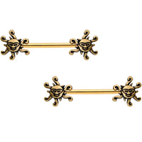 14G 9/16 Gold Tone Summer Sunshine Barbell Nipple Ring Set