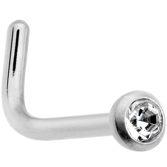 20G G23 Titanium Press Fit Clear CZ Micro Ball L Shaped Nose Ring