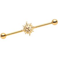 14G Gold Tone Happy Sun Industrial Barbell  38mm