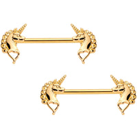 14G 5/8 Gold Tone Anodized Unicorn Barbell Nipple Ring Set