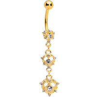 Clear CZ Gem Gold Tone Anodized Triple Heart Dangle Belly Ring