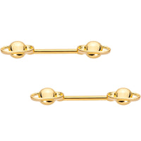14G 9/16 Gold PVD Alien Spaceship Barbell Nipple Ring Set