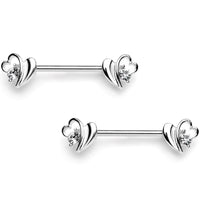 14G 9/16 Clear Gem Love Wave Barbell Nipple Ring Set