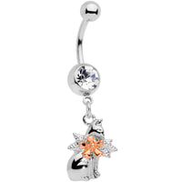 Clear Gem Kitty Cat With a Corsage Dangle Belly Ring