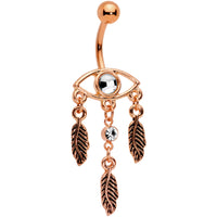 Clear Gem Rose Gold Tone A Vision Of Feathers Dangle Belly Ring