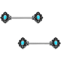 14G 9/16 Faux Turquoise Baroque Oval Barbell Nipple Ring Set