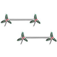 14G 9/16 Holiday Mistletoe Barbell Nipple Ring Set