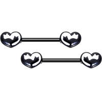 14G 9/16 Black White Silhouette Cat Lover Barbell Nipple Ring Set