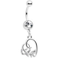 Clear Gem Scrolling Embellished Heart Dangle Belly Ring