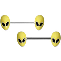 14G 9/16 Yellow Glow in the Dark Aliens Barbell Nipple Ring Set