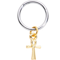 16G 3/8 Gold Tone Egyptian Ankh Hinged Dangle Segment Ring