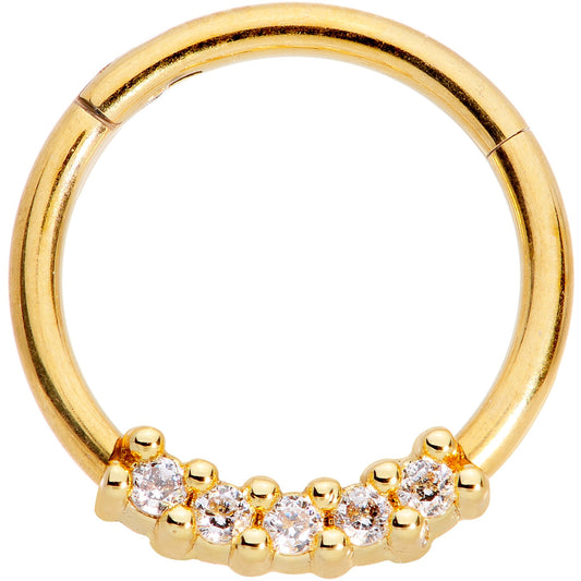 16G 3/8 Clear CZ Gem Gold Tone Quartet Hinged Segment Ring
