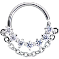 16G 3/8 Clear CZ Gem Chain Dangle Seamless Circular Ring