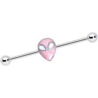 14G White Faux Opal Pink Alien Invader Industrial Barbell 38mm