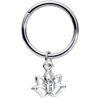 16G 3/8 Clear CZ Gem Lotus Flower Dangle Hinged Segment Ring