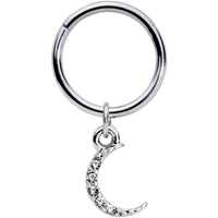 16G 3/8 Clear Gem Sliver of Moon Dangle Hinged Segment Ring