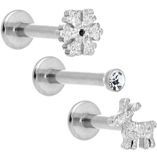 16G 5/16 Gem Winter Holiday Cartilage Tragus Earring Set of 3