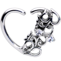 16G 3/8 Clear CZ Gem Abstract Hearts Left Heart Closure Ring